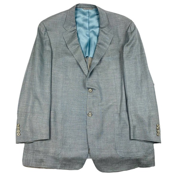 Canali 1934 Current Gray Blue Wool Linen Silk Mens Blazer Size 52L Excellent - Picture 1 of 6